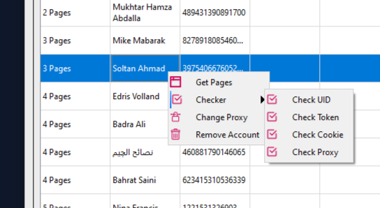 Accounts Context Menu